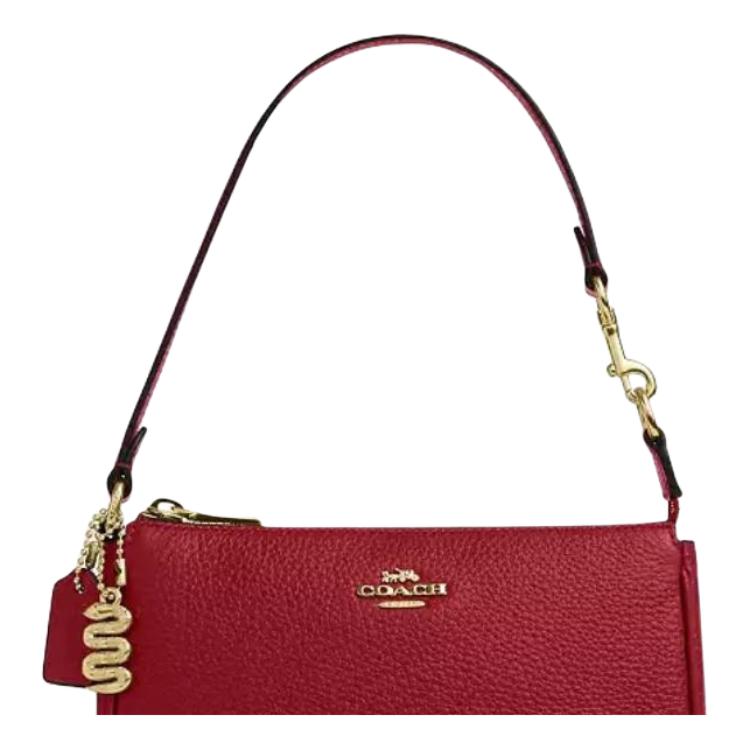 Coach Nolita 19 Snake Logo Decorated Zipper Closure Handbag Pebble Leather Shoulder Bag Small Women Handbags Gold Ruby CZ530-IMRBY
