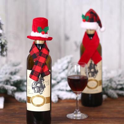 Écharpes pour Bouteilles de Vin de Noël Chapeaux de Père Noël Manches Écharpe Mignonnes Couvertures de Bouteille de Noël pour Réunion Dîner Restaurant Bar