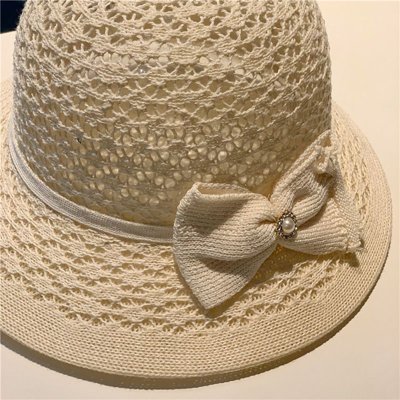 Summer New Hollowed Out Breathable Grass Woven Fisherman Hat Children's Short Eave Top Hat Bucket Beach Fashionable Sun Hat