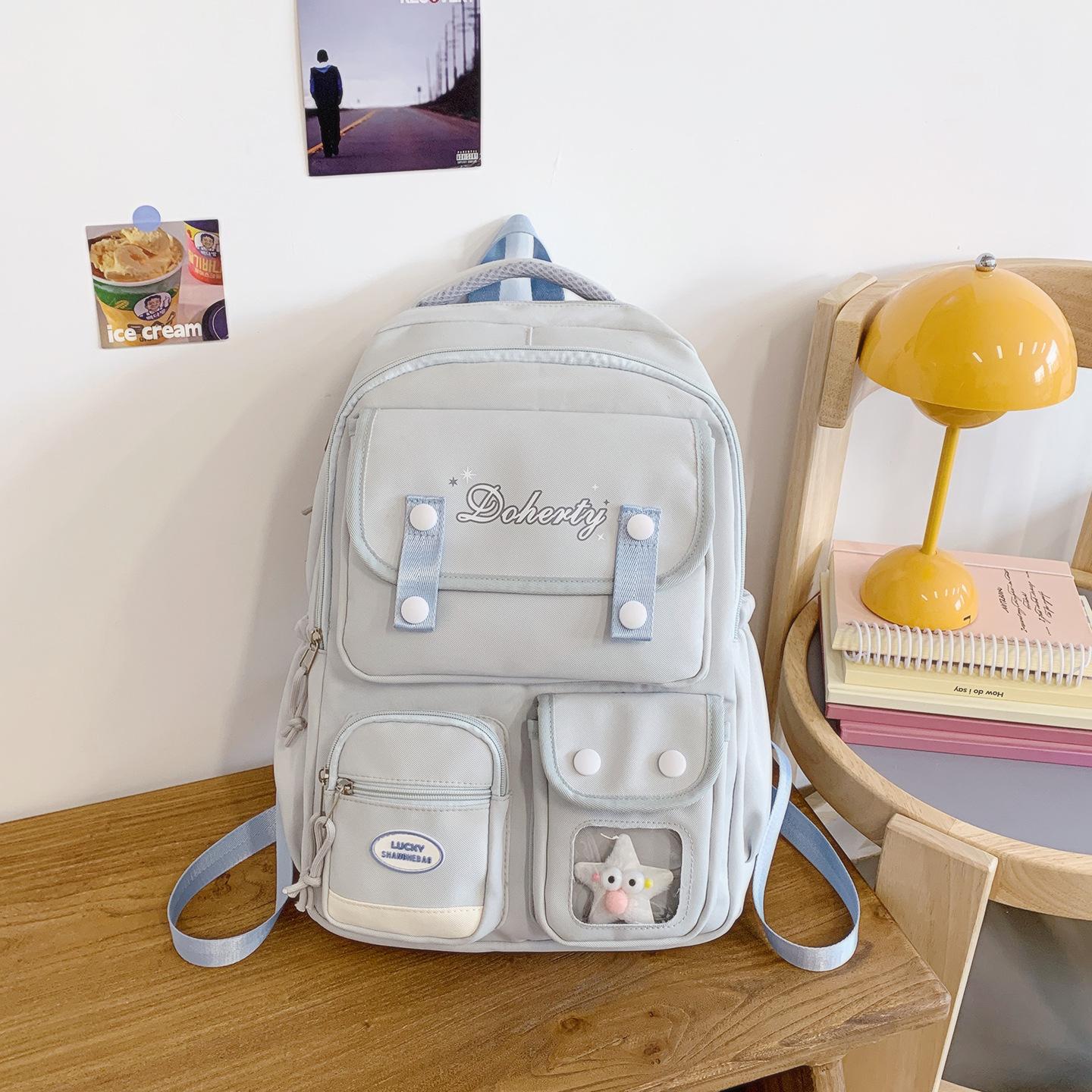 

Backpack Women s Large Capacity Leisure Student School Bag Campus Wind Outdoor Mountaineering Light Travel Backpack синій