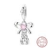 925 Sterling Silber Rosa Schleife Charm Perle für Armband Halskette Damen DIY Schmuck Geschenk