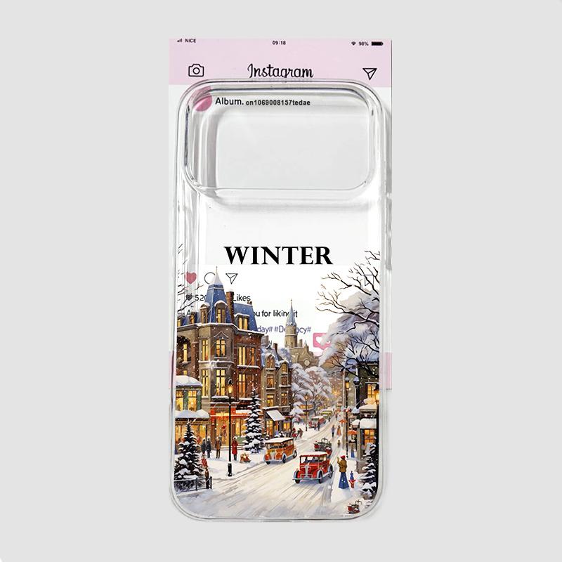 Vintage City Winter Street Snow Scene Case for IPhone 17 AIR 16 15 14 13 12 11 Pro Max X 7 8 Plus 16E Transparent Soft TPU Cover