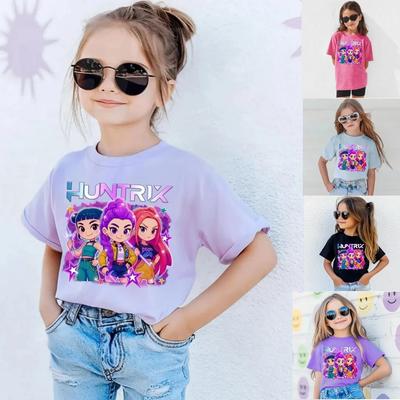 Dětské tričko Kpop Lovci démonů Vzorový potisk Krátký rukáv Horní díly Trička Ležérní dívčí tričko Dětské Streetwear