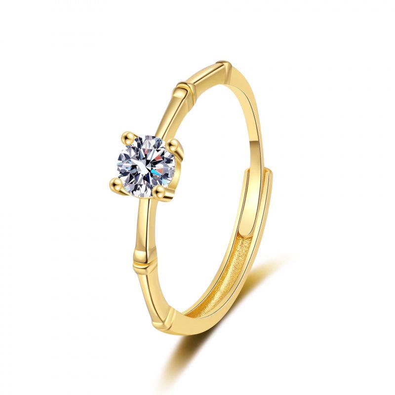 Moissanite Bamboo Joint Women's Versatile Couple's Engagement Ring, Six-Prong Simulated Diamond.