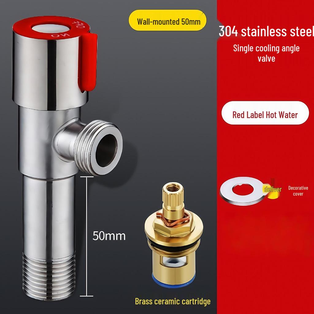 304 Stainless Steel Angle Valve for Toilet: Hot and Cold Water Valve Switch with 4-Point Eight-Character Stop Valve for Water Heater.