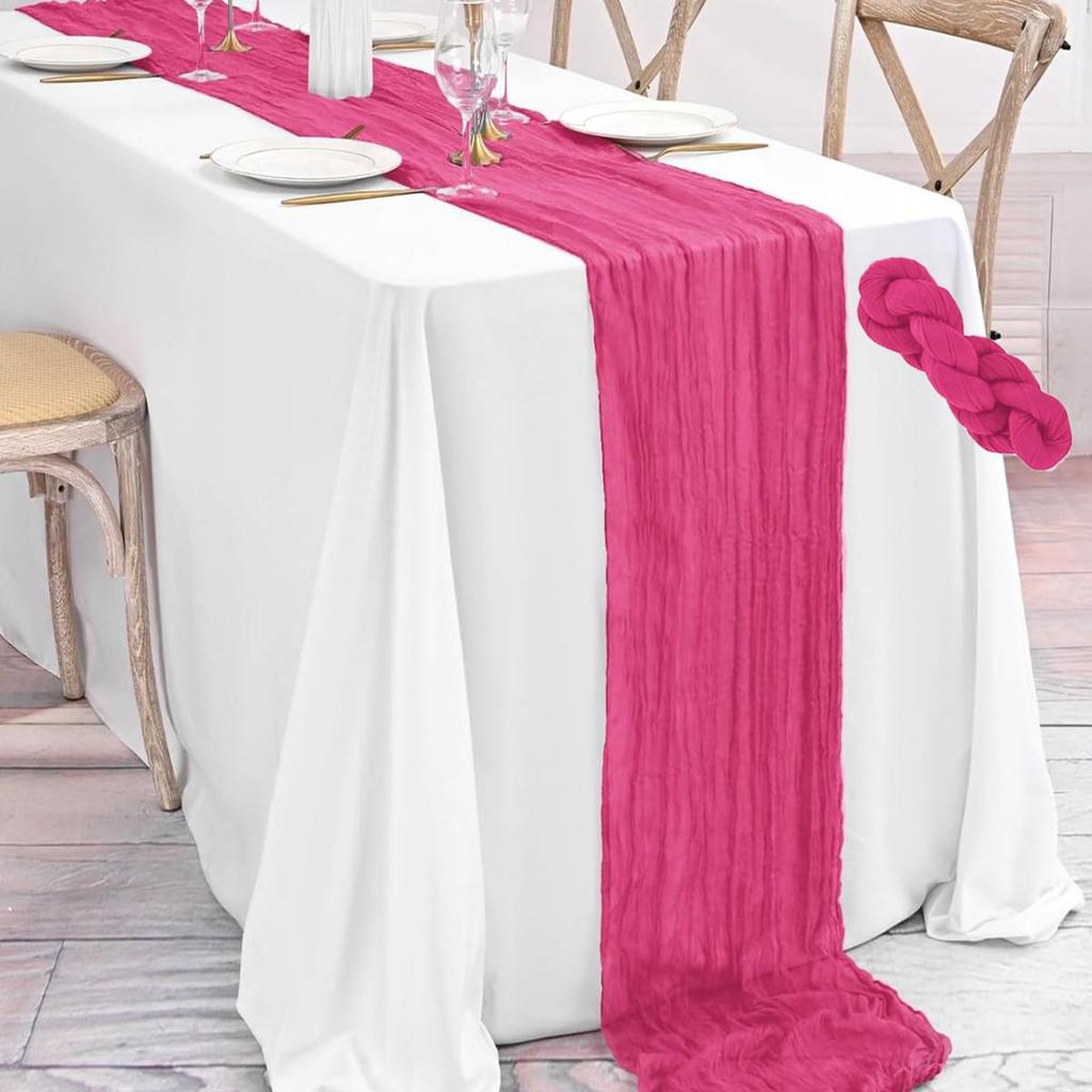 Bohemian Crinkled Cheesecloth Table Runner - Bali Yarn Style for Weddings and Parties