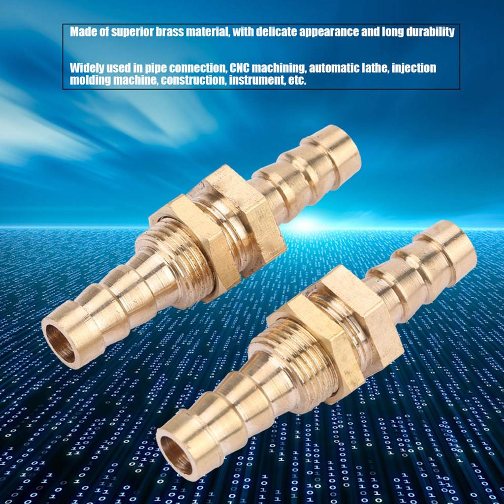 2 Pcs Hose Barb Brass Bulkhead Pipe Fitting Coupler Connector Adapter  6mm
