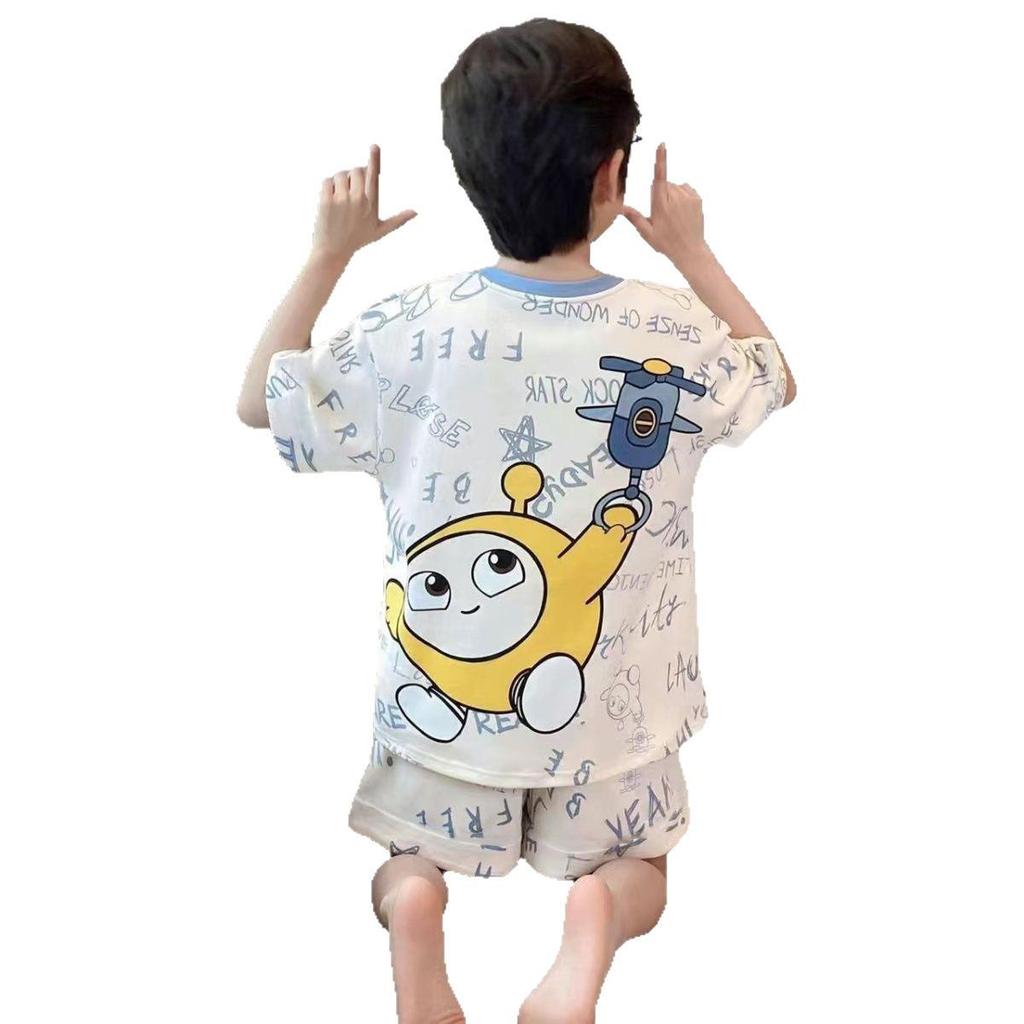 Children's Lightweight Summer Pajama Set, Short-Sleeved Top and Shorts for Older Boys, Perfect for Air-Conditioned Homes