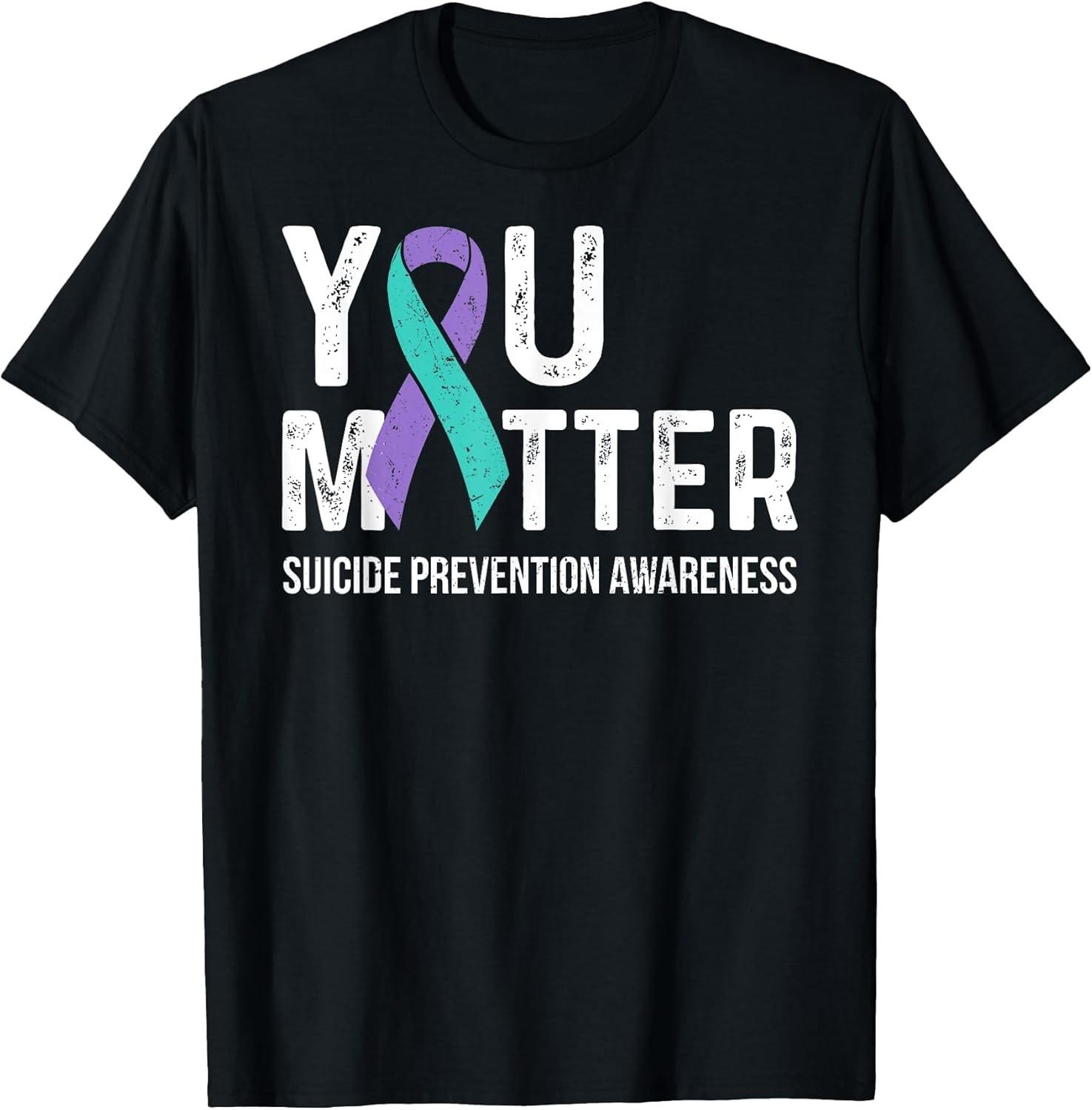 Suicide Prevention Awareness Teal & Purple Ribbon You Matter Tee - Made In Usa XL