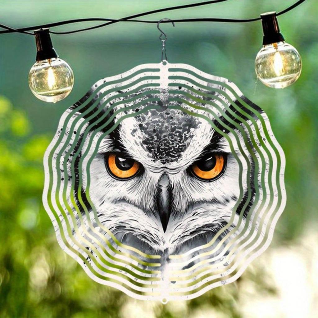 Owl Design Metal Mandala Wind Chime - Handcrafted 3D Printed Outdoor Garden Decor, Battery-Free Soothing Wind Sounds