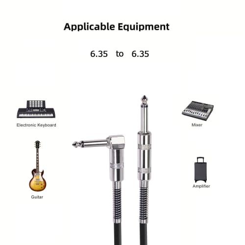6.35mm to 6.35mm Mono Cable, Standard Plug, Male to Male, for Connecting Mixers, Guitars, Amplifiers, Speakers, etc. (3M)