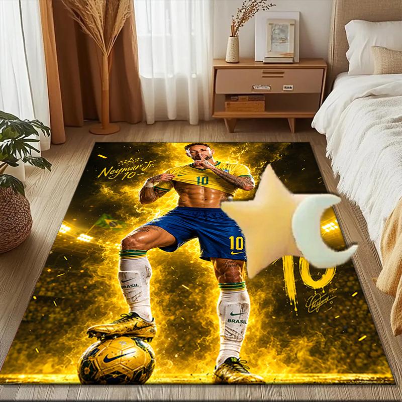 Glücklicher Fußball Neymar Reise Teppich Spiel Teppich, Fußmatte für Schlafzimmer Wohnzimmer Eingangsbereich Teppich, Wohnkultur Idee Geschenk für Weihnachten Geburtstag
