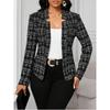 Women's Lightweight Plaid Long Sleeve Jacket - Stylish Open Front Outerwear for Spring & Fall, Black & White Houndstooth Pattern,