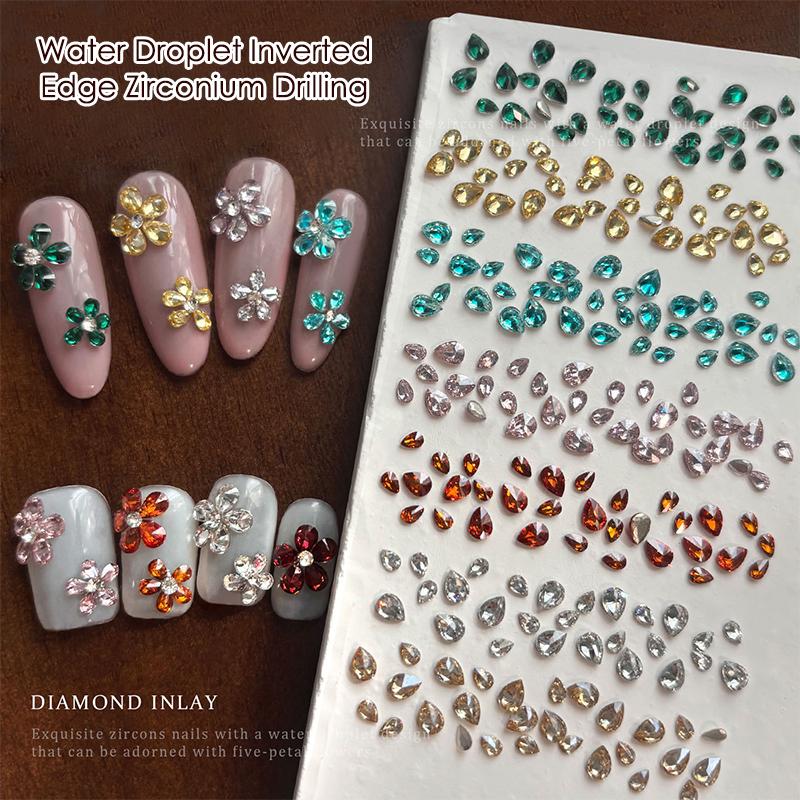 50 Stück Mehrfarbige Mini-Wassertropfen Zirkon Nail Art Strasssteine 3D Flachboden Kristallsteine Maniküre Dekoration