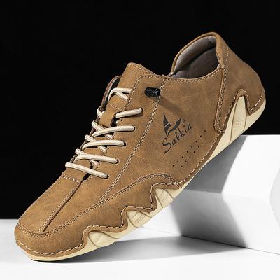 New 2026 Handmade Leather Casual Men Shoes Design Outdoor Sneakers Slip On Loafers Breathable Low Top Flats Driving Plus Size