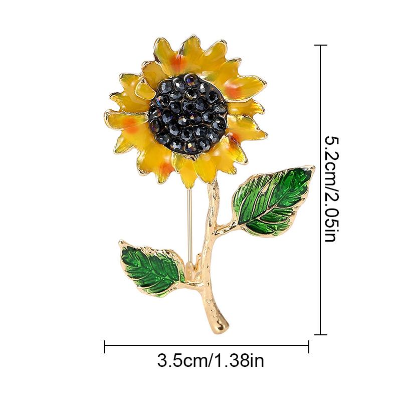 1PC Stylish Plant Brooch for Jackets Unique Sunflower Jewelry Accessory Handmade Drip Resin Brooch Shiny Rhinestone Flower Pin