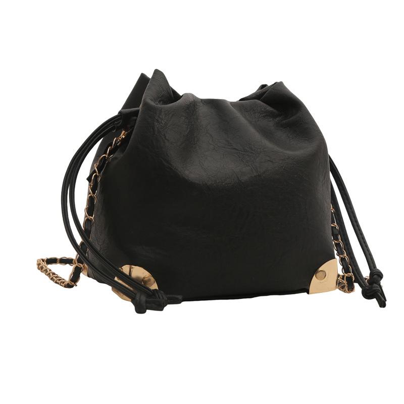 Women'S Bag Bucket Bag Texture Pu Shoulder Bag Niche Versatile Chain Messenger Bag