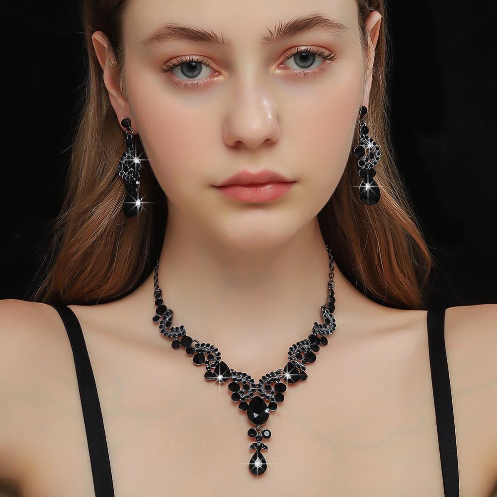 2pcs/set Crystal Bridal Necklaces Earrings Shining Necklace Earrings Set  Wedding