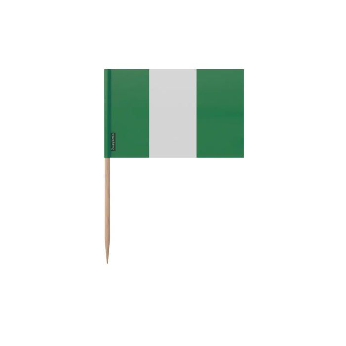 Cure-dents Drapeau du Nigeria - 6.5 cm - 100 pièces - Plastique adhésif - Bâton en bambou - Pixelforma