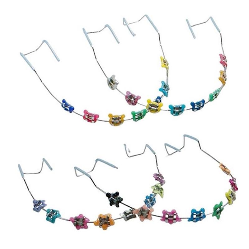 1Pair Cartoon Dental Metal Braces Archwire Without Hooks Metal Bracket And Ligature Ties Colorful Temporary Tooth Decoration