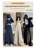Women's Gray Wide-Leg High-Waisted Trousers - Korean Western Style, Loose Drape, Floor-Length for Spring & Autumn