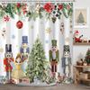 Cute Nutcrackers Xmas Balls Snowflake Shower Curtain With Winter Pine Design, Christmas Bathroom Decor For Festive Holiday Style