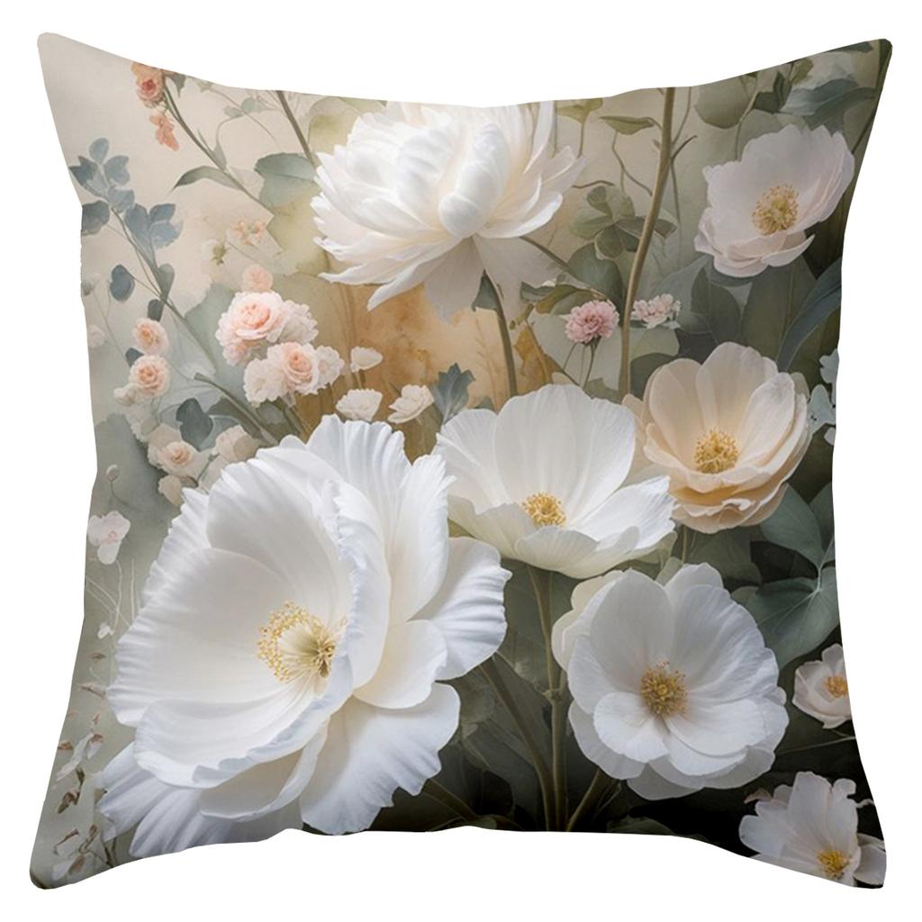 Floral Patterned Throw Pillows With White Flowers Decor Polyester pillowcase, sofa decorative cushion cov Headboard Pillow