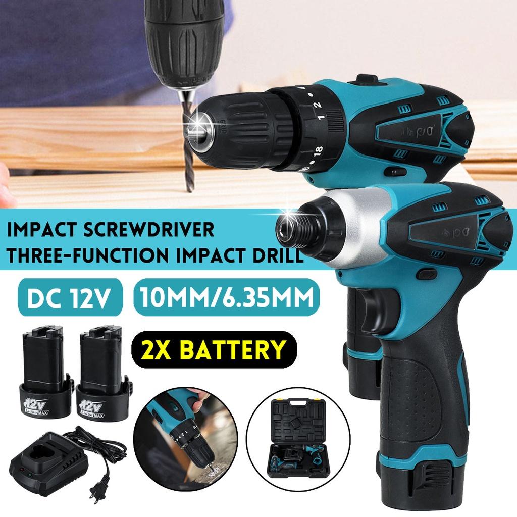 

Бесщеточная электрическая отвертка DC 12V 1/4 дюйма + Электродрель Аккумуляторные литий-ионные электроинструменты с кейсом