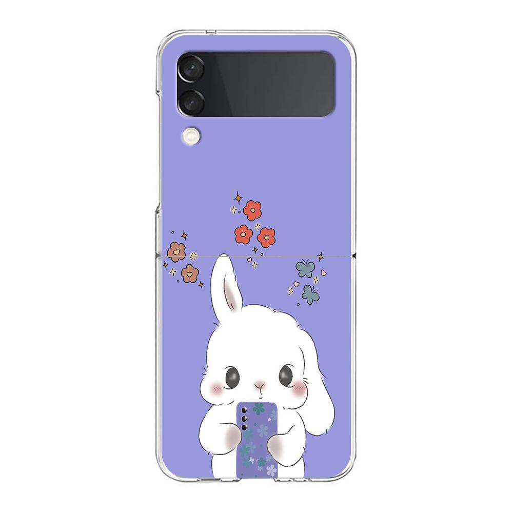 Cute Colorful Rabbit Phone Case For Samsung Galaxy Z Flip 3 4 5 Hard Folding Clear PC Bumper For Samsung Z Flip 6 Back Cover