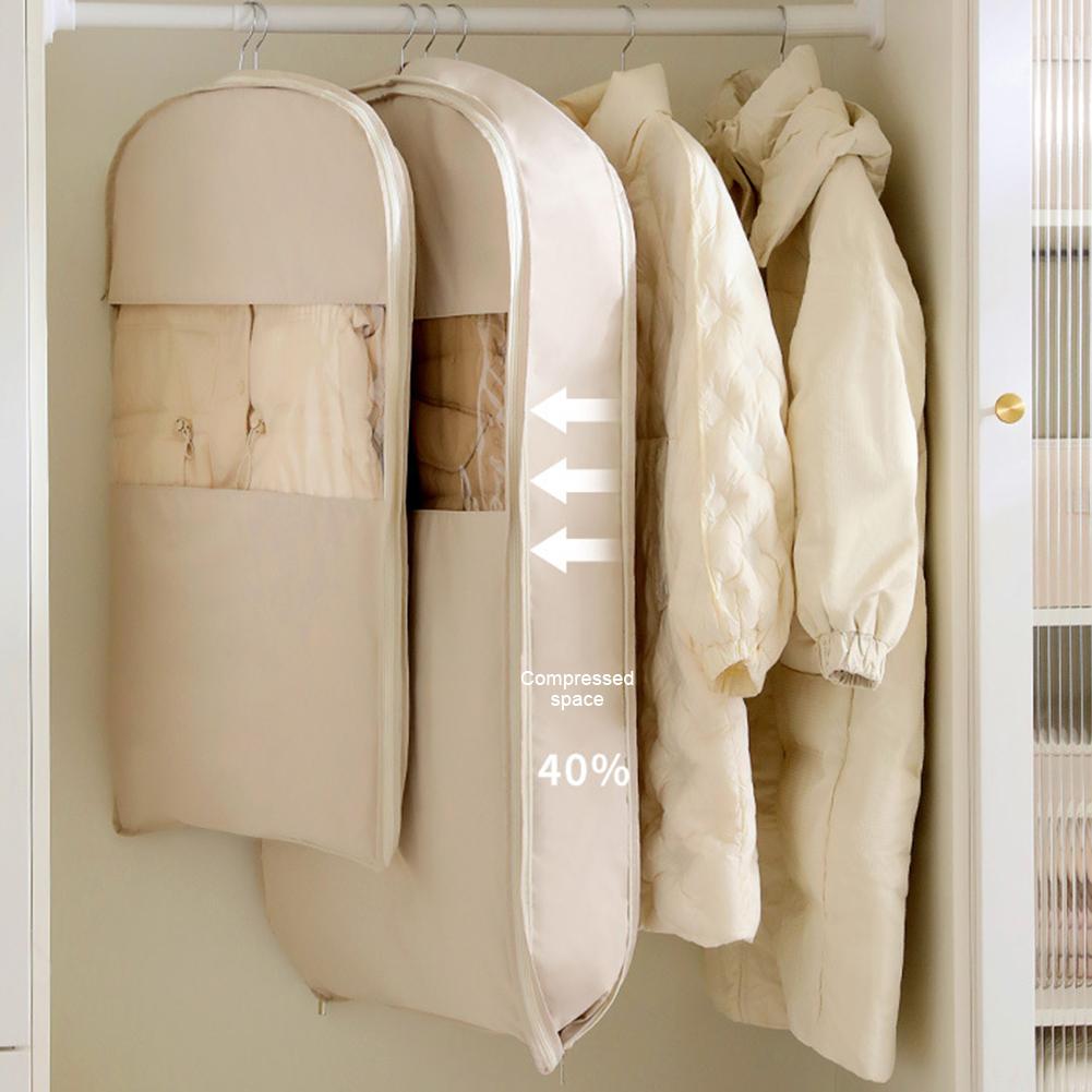 Clothes Hanging Dust Cover Wedding Dress Cover Suit Coat Storage Bag with Self Compression Zipper Space Saver Clothes Cover