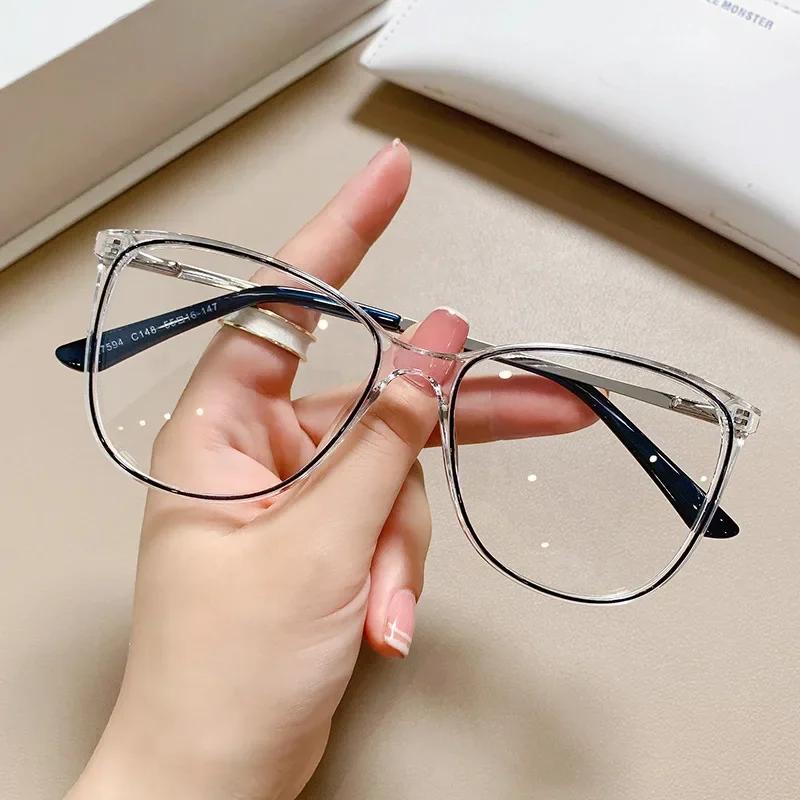 Retro Style Cat Eye Glasses Women's Anti-Blue Light Big Glasses Frame Eyeglasses Female Fashion Style Computer Goggles Reading Presbyopia Transparent