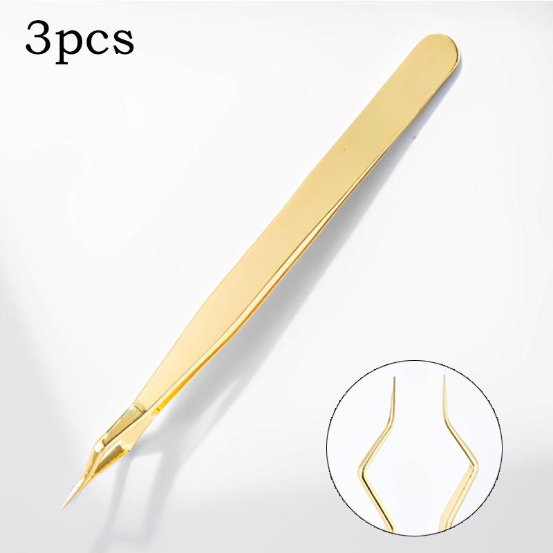 5/1pcs New Stainless Steel Isolation Tweezers  for Eyelash Extension High Precision Gold Curved Straight Lashes Fan Tweezer Tool