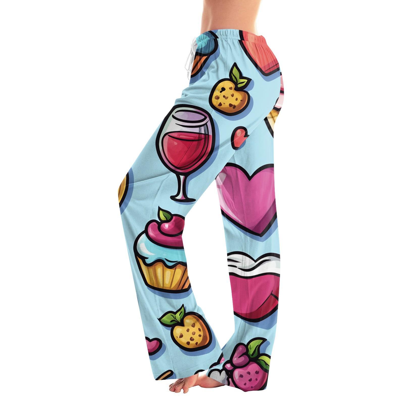 

Женские повседневные прямые брюки с принтом в виде сердца ко Дню святого Валентина XL небесно-голубой