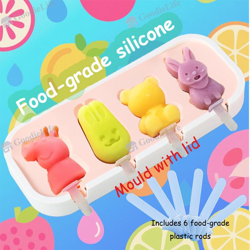 Food Grade Silicone Moulds, Reusable,Silicone Icicle Moulds +6 Reusable Sticks, Silicone Ice Moulds for Kids with Handle, Ice Lolly Moulds with Lid