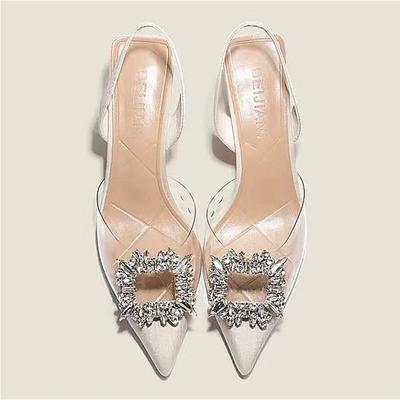 Lente en Herfst Mode Sexy Banket Comfortabel Kristal Transparant Effen Kleur Puntneus Dames Hoge Hakken