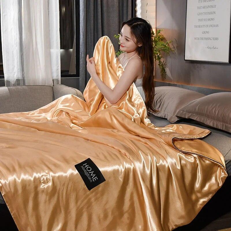 JuwenSilk Ledové hedvábí Letní Cool Quilt Dětské křeslo pro novorozence Pohovka Přehoz přes postel Cestovní kostkované přikrývky přikrývky