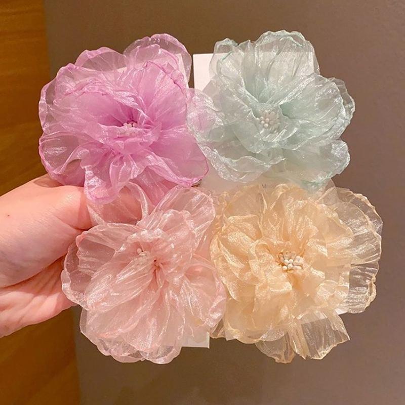 Mesh Flower Children'S Hair Clip Sweet And Cute Princess Style Side Clip Headdress Girl Baby Duckbill Headdress