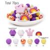 70Pcs Silicone Baby Teething Bead Set Daisy Hexagonal Shape Beads Food Grade for Newborn Diy Pacifier Chain Necklace Accessories