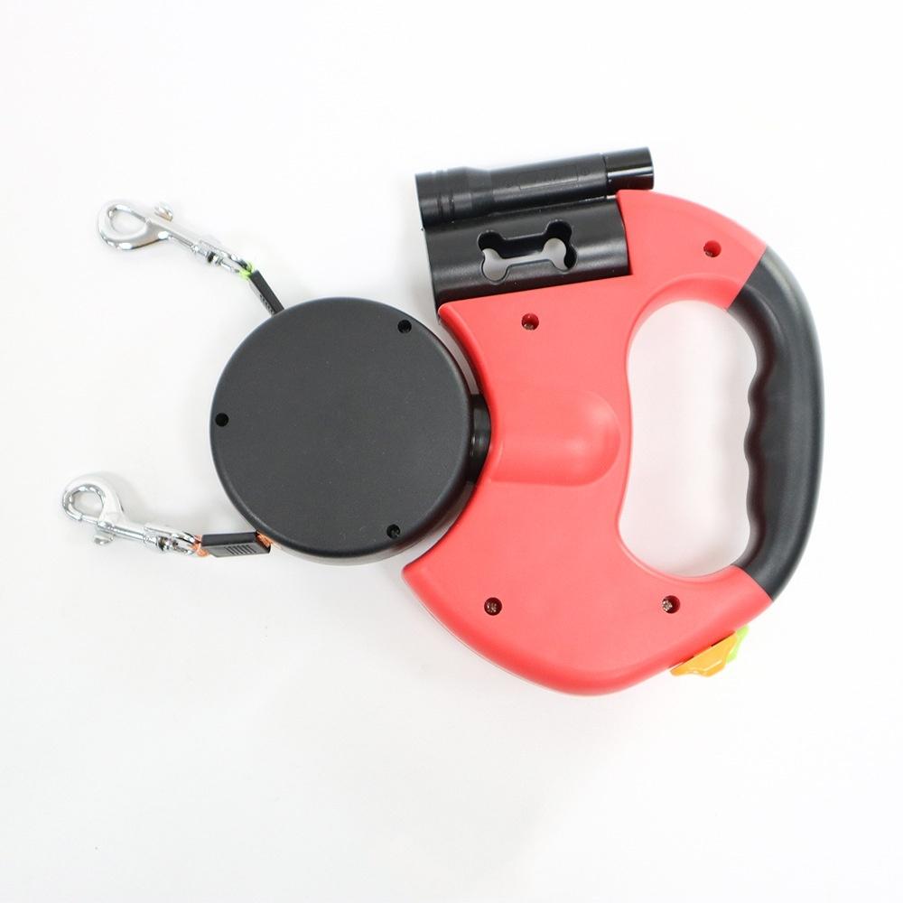 Auto Retractable Double-Ended Dog Leash 3m 1 Tow 2 Retractable Double Dog Leash with Flashlight and Bag Dispenser Pet Supplies