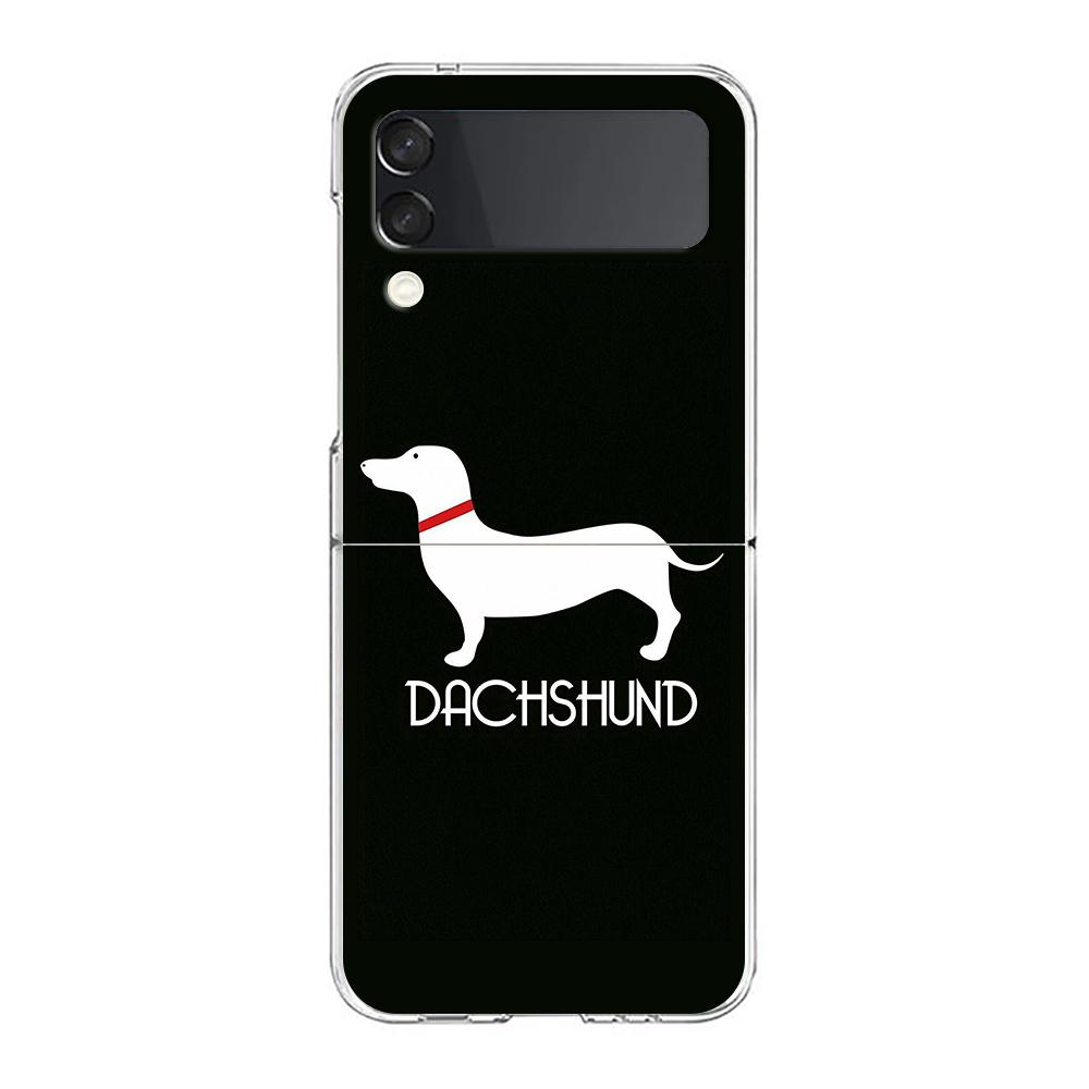 Transparent Phone Case For Samsung Galaxy Z Flip 3 4 5 6 7 Hard Folding PC Z Flip3 Flip4 Cover Cute Dachshund Bulldog