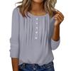 Women's Round Neck Pull Stripe Decorative Button Top Casual Solid Color 3/4 Sleeve T Shirt