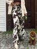 2025 Autumn/Winter Women's Satin Print Long Skirt - Slimming Imitation Silk