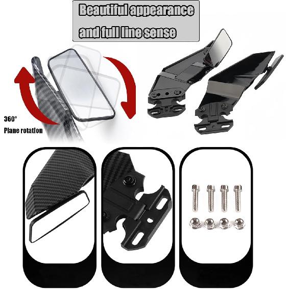 For ZX6R ZX636 ZX10R 2025 2024 Motorcycle Invisible Winglet Mirror Kit Adjustable Rearview Mirror Wind Wing Reflector Spoiler ZX-6R ZX-636 ZX-10R