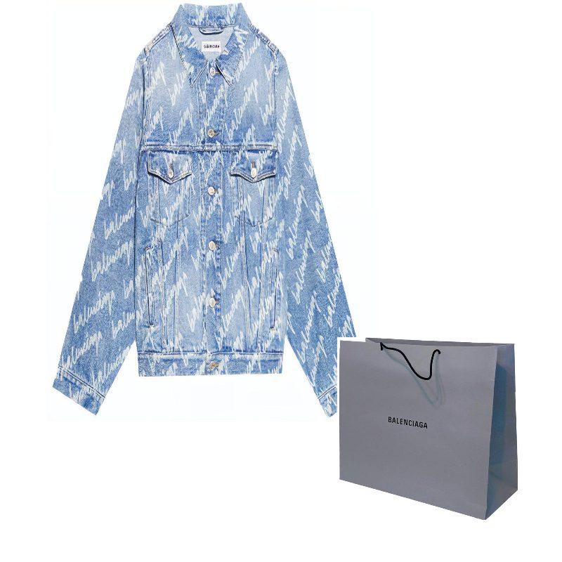 Balenciaga All Over Logo Oversized Denim Jacket 681690TJW904200