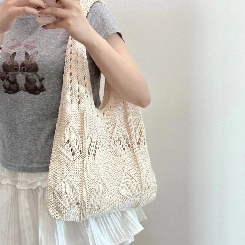 Hollow Out Knitted Woven Women's Bag Summer Vacation Casual Yarn Bag Large Capacity Underarm Versatile Artistic Bag Shoulder Bag