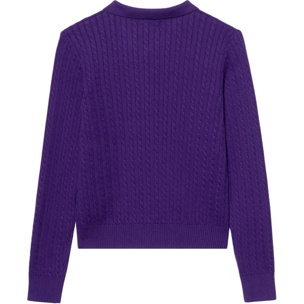 Polo Ralph Lauren Sweater FW25 Mini Cable Knit Cotton Polo Collar Button Placket Pullover Long Sleeve Knit Kids Sweater Purple CWPOSWEG6820574-500