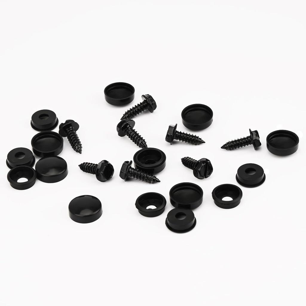 24 Pcs Rustproof License Plate Screws with Caps Black Stainless Steel Securing License Plate Bolts Fasteners Kit On Car Motorcycle Trucks