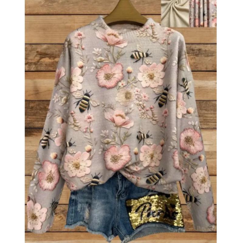 

Женский легкий свитер с 3D-принтом насекомых и цветов - Повседневный топ с длинными рукавами и круглым вырезом, с ярким изображением стрекозы, всесезонный топ с цветочным принтом 4XL розовый