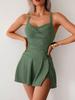 Costume da bagno intero a pieghe nero solido da donna taglia grande costume da bagno con scollo all'americana gonna con pieghe controllo pancia sottile Monokini 2025