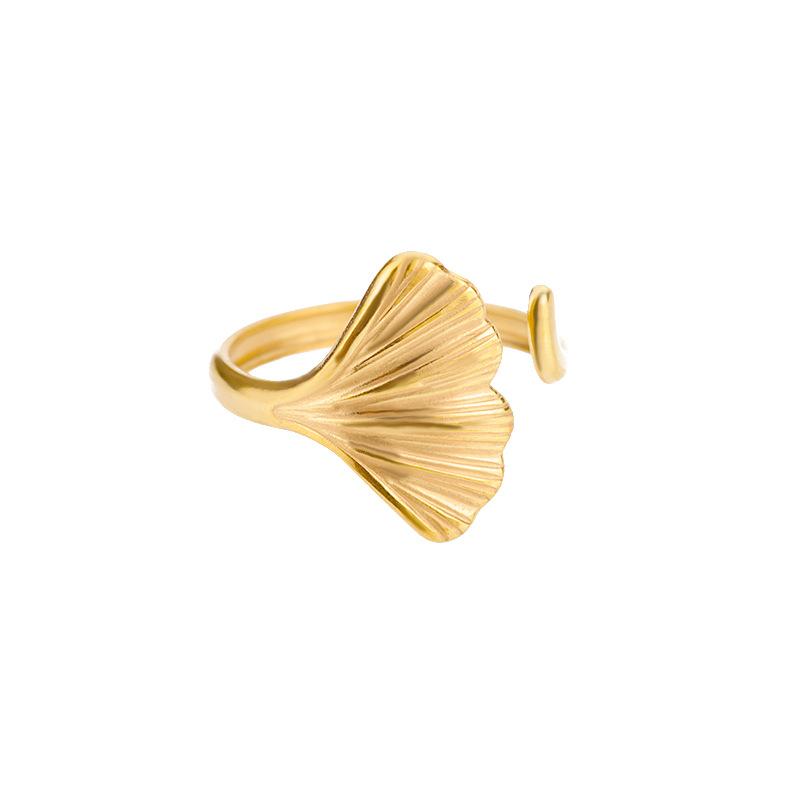 Vintage prsteny s listem ginkga pro ženy Nerezová ocel Nastavitelný otevřený prsten na prst Svatba Estetické šperky anillos mujer